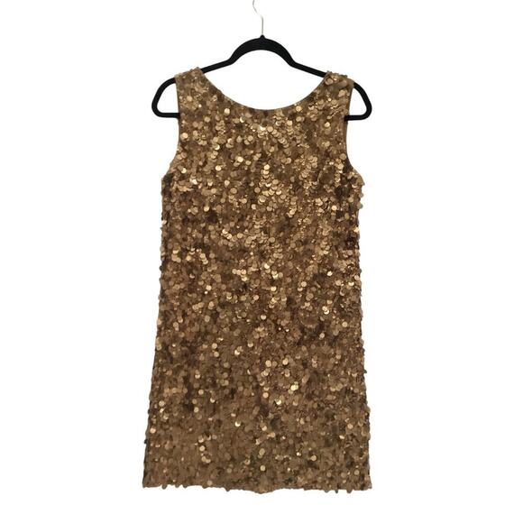 Marchesa Notte Gold Sequin Sleeveless Shift Dress 100% Silk 90's Vintage Size 2 - Picture 3 of 9